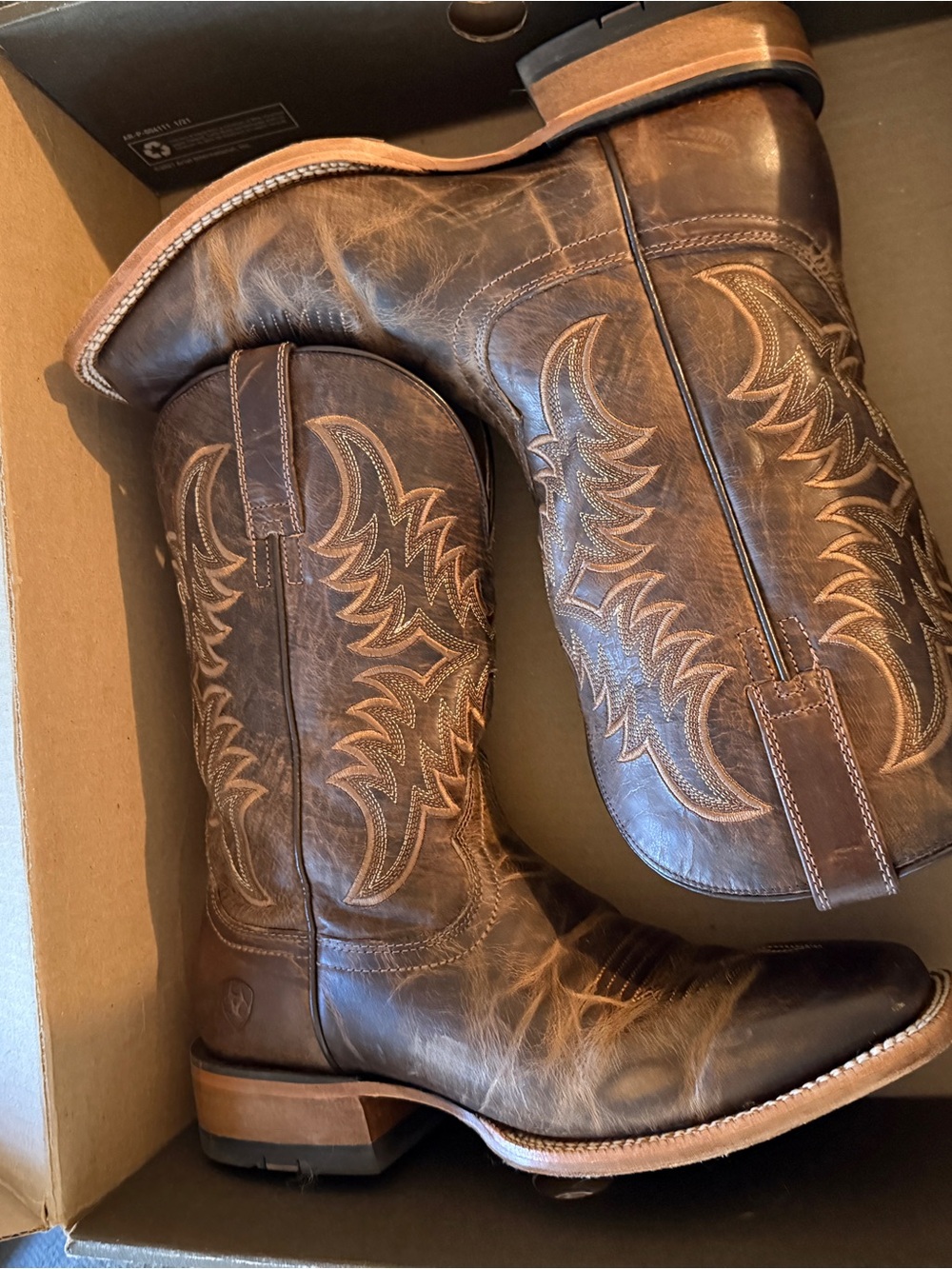 Ariat Brown Distressed Leather Western Boots with Classic Stitching